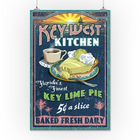 Key West, Florida - Key Lime Pie Vintage Sign - Lantern Press Artwork (16x24 Giclee Gallery Print, Wall Decor Travel