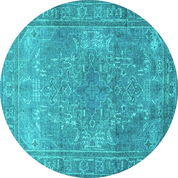 Ahgly Company Indoor Round Persian Turquoise Blue Traditional Area Rugs, 7' Round