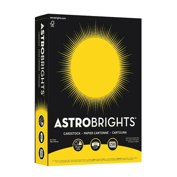Astrobrights(R) Cover Stock, 8 1/2in. x 11in., 65 Lb, Solar Yellow, Pack Of 250 Sheets, 21738
