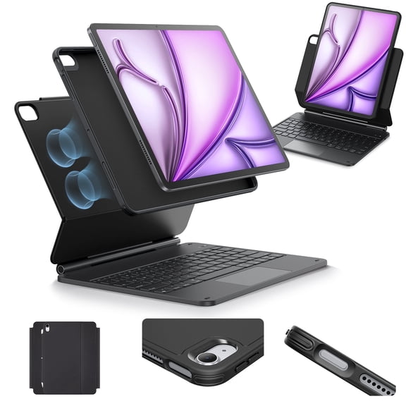 ESR Rebound 360 Keyboard Case for iPad Air 13" (M3/M2, 2024/2025) | Easy‑Set Magnetic Stand with Portrait & Landscape Modes | Multi‑Touch Trackpad & Removable Cover | Black