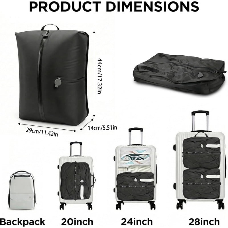 2 pack Travel Vacuum Bags with Pump, 17.32x11.42x5.51", IP67 Reusable Space Saver Compression Packing Storage Organizer Cube for Luggage CarryOn Suitcases (BLACK)