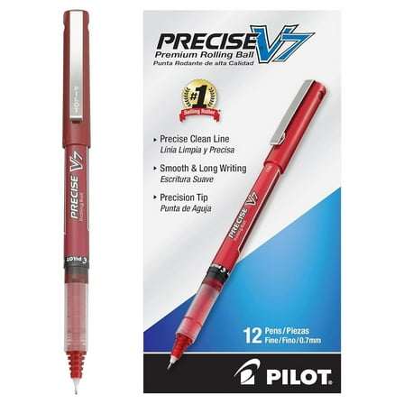 , Precise V7, Capped Liquid Rolling Pens, Fine Point 0.7 mm, Red, Pack of 12