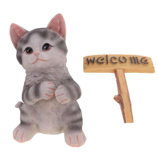 Bonita de Resina de Gato Maine Coon con Carteles de Bienvenida, Decoración Del Jardín para hogar, 9 Pulgadas CUTICAT Modelo del gato