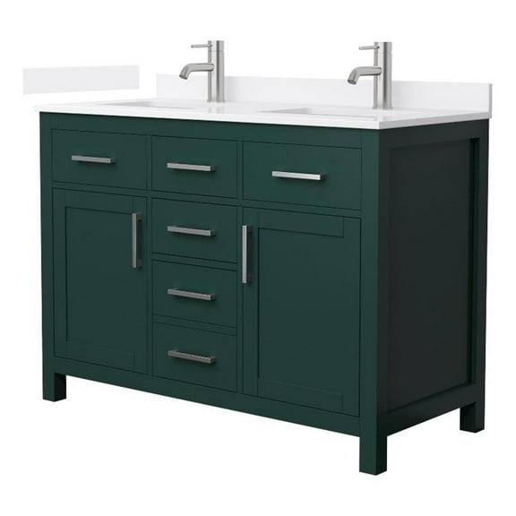 Beckett 48" Green Double Vanity & White Quartz Top (1-Hole) & Nickel Trim