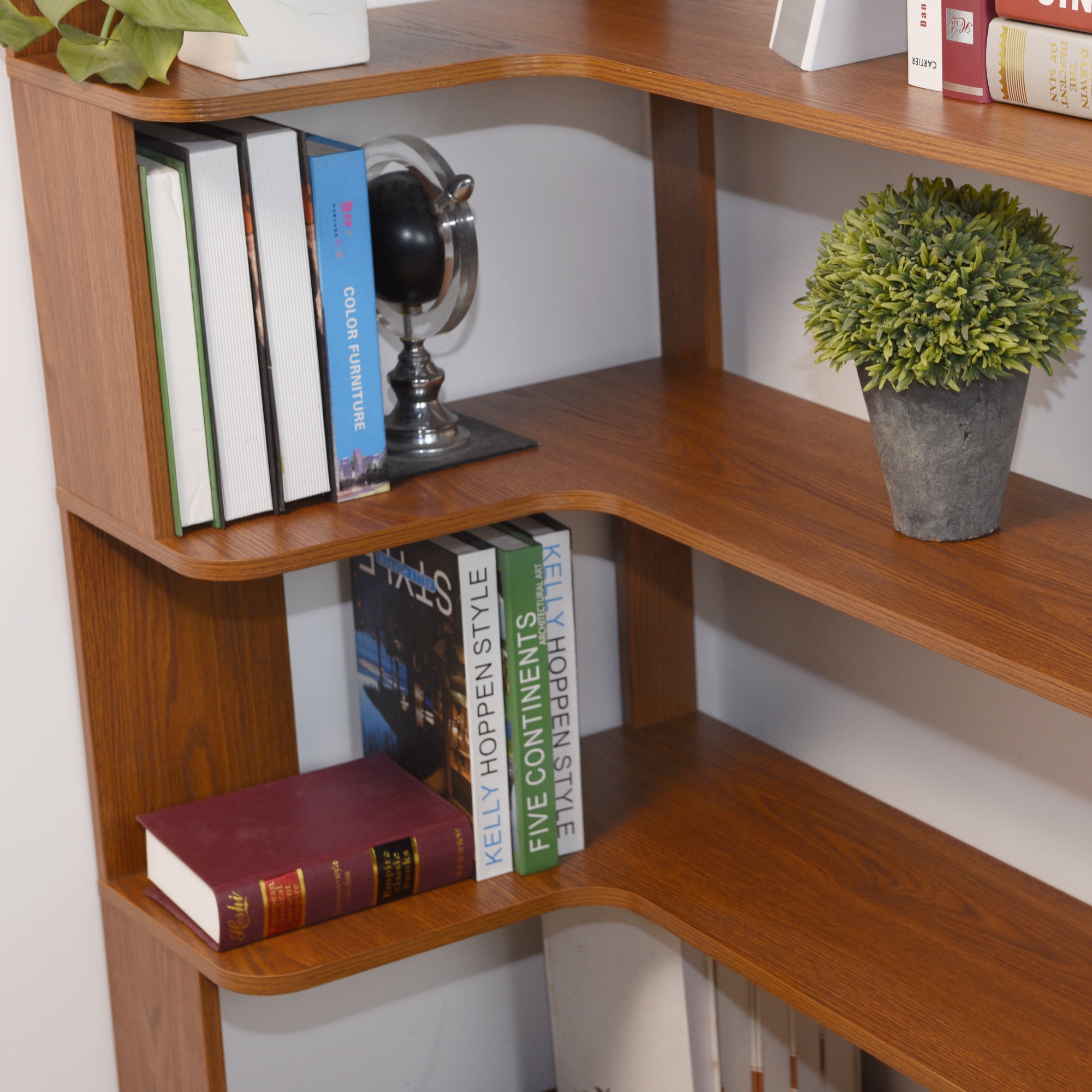 Leumius 5 Tier Freestanding L-Shaped Corner Bookshelf,Wooden Bookcase with Anti-drop Panel and Anti Tipping Device, Display shelf Open Storage,Dark Oak