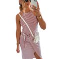 thumbnail image 2 of Franhais Women Sleeveless Stripe Mid Dress Fashion Tie-Up Waist Tank Dress Summer Slim Fit Slit Casual Dress, 2 of 5
