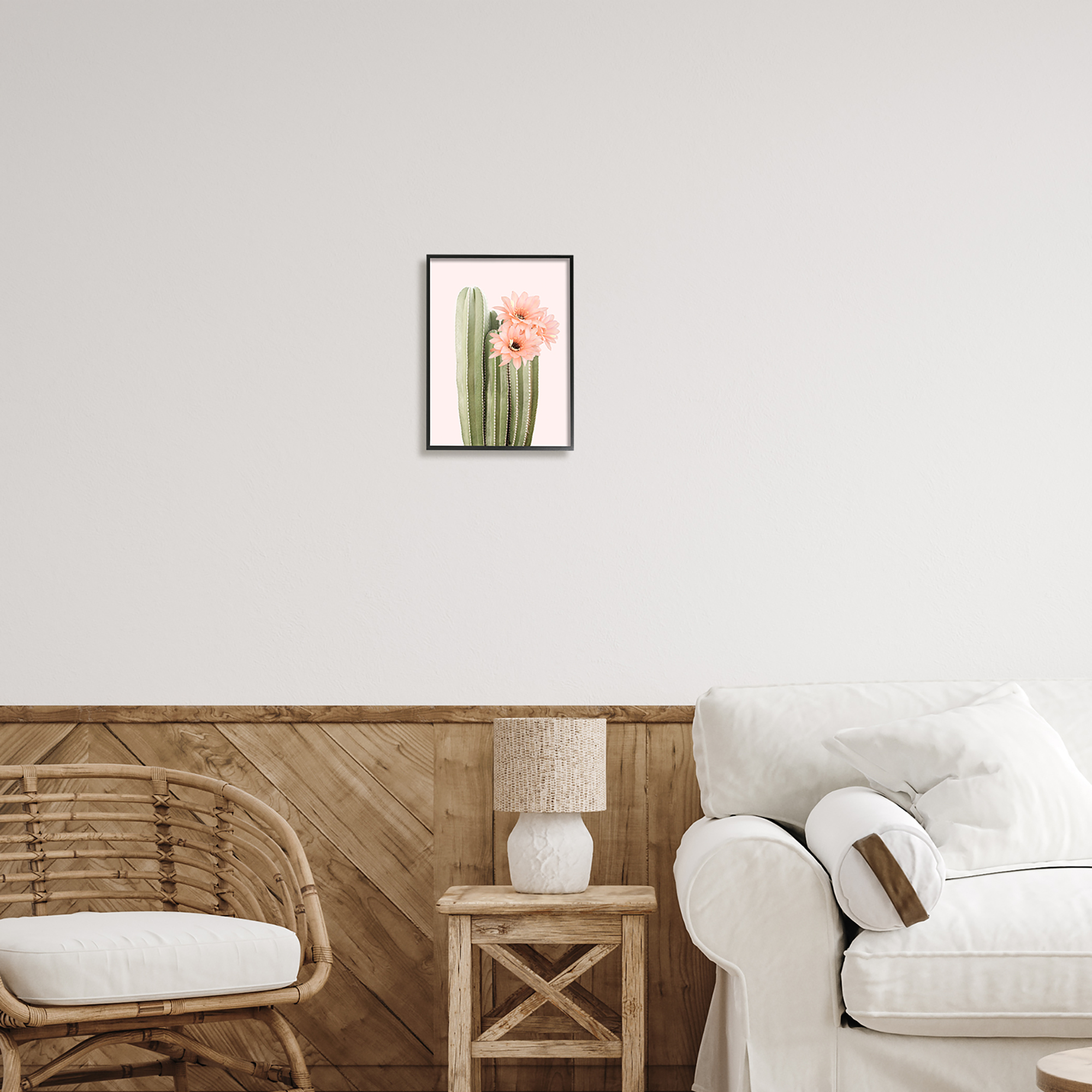 Stupell Industries Pink Flower on Cactus Botanical & Floral Painting Black Framed Art Print Wall Art, 11 x 14