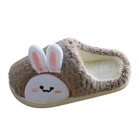 

YTIANH Women Cute Bunny Slippers Fur Fluffy Winter -On House Slippers Warm Fuzzy Anti-Skid Indoor Outdoor Shoes (Khaki 8-9 Years)