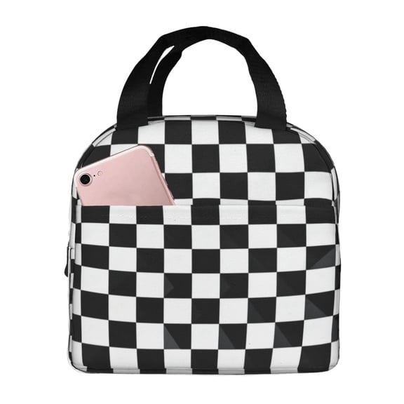 Lunch Bag Lunch Box For Women Adult Men Checkerboard Black And White Small Lunch Tote Reusable Insulated Cooler Lunch Container