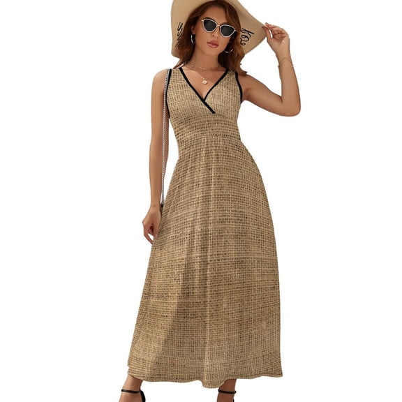 Textile Burlap Horizontal Background with Natural Texture Dress Summer Street Style Bohemia Long Dresses Female Sleeveless Printed Maxi Dress