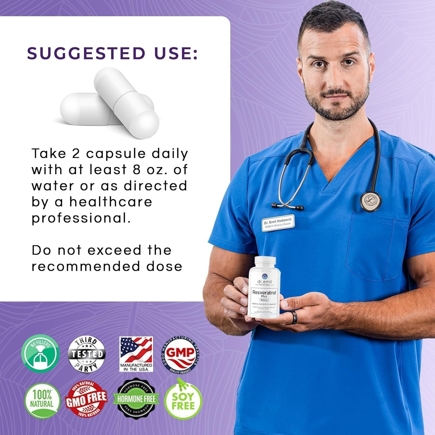 DR. EMIL NUTRITION Resveratrol Plus 500mg, 60 Count, 30 Servings