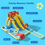 Redsmile Inflatable Dual Slide Water Park Climbing Bouncer with Splash Pool Basketball Hoop for Kids Aged 3-10 Outdoor Backyard Play - Multicolor