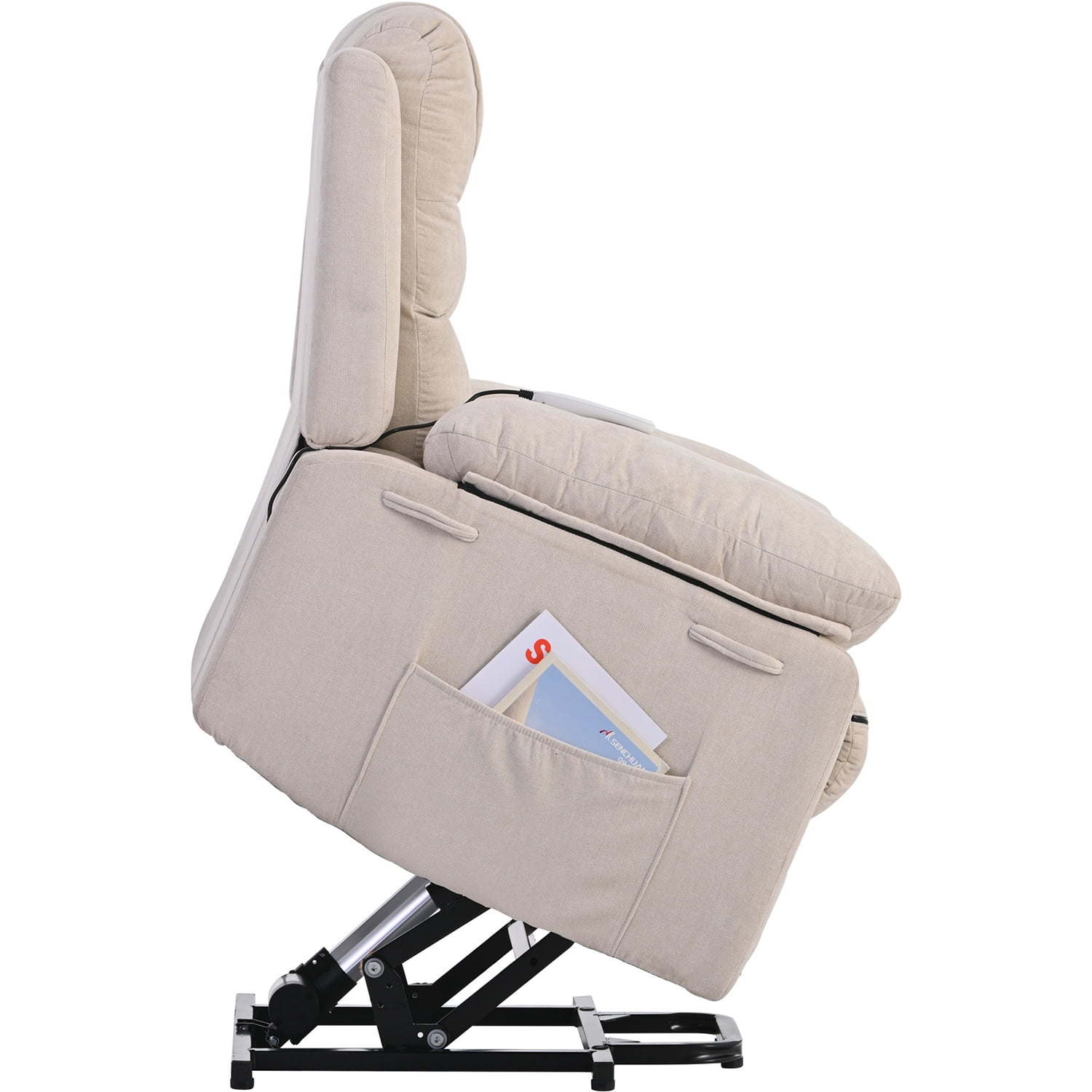 Kadyn Massage Recliner, Modern Power Lift Chair for Elderly, Linen Recliner Chair with Adjustable Massage, Heating Function and Side Pocket, Beige