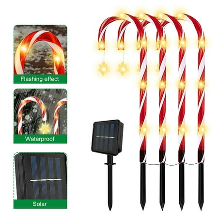 

Outdoor Christmas Aisle Lights Set of 8 15ft Solar Candy Cane Christmas Lights Holiday Garden Christmas Decorations Waterproof Pile