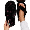 thumbnail image 4 of Women Mini Bow Fuzzy Plush Thong Slide Slippers Open Toe Warm Indoor House Slippers Black 7.5-8.5, 4 of 9
