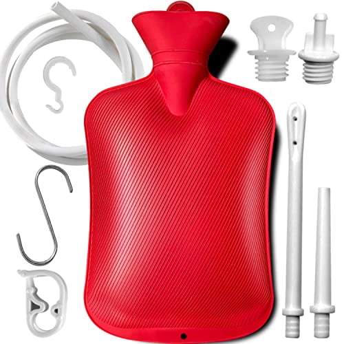2 L Enema Bag ，Coffee Enema Bag Kit with 5.0 ft. Long Silicone Hose ,2 Multi-Size Reusable Tips,Controlable Water Flow Valve- Coffee,Shower,Douche & Home Adult Enema Kit（RED）