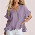thumbnail image 4 of ClodeEU Women's V Neck Short Sleeve Blouse with Ruffle Hem, Casual Loose Fit Flowy Top Purple,Women's Plus L, 4 of 6