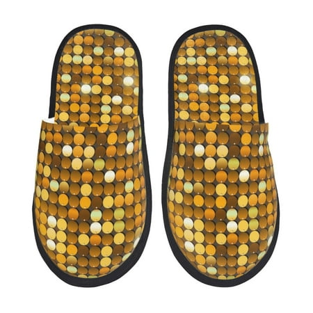 Balery Bright Shiny Golden Slient Indoor Furry Fleece Comfort House Shoes Soft Non-Slip Home Shoes Cotton slippers House Slippers-- Medium