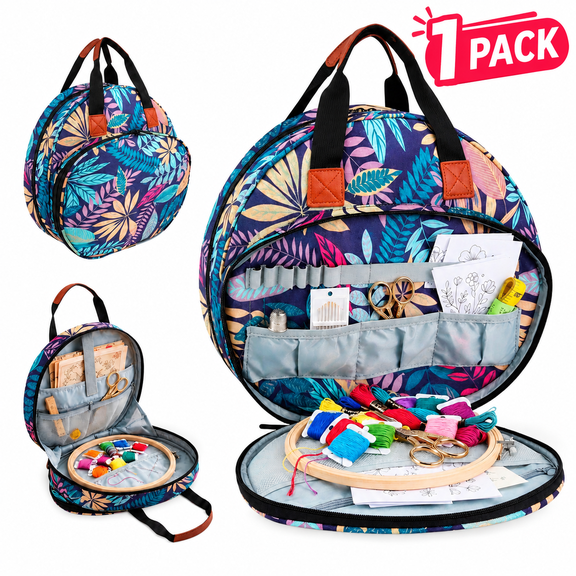 Zhihao Needlepoint Bag, Embroidery Project Storage Carrying Tote with Multiple Pockets for Floss, Hoops, Tools