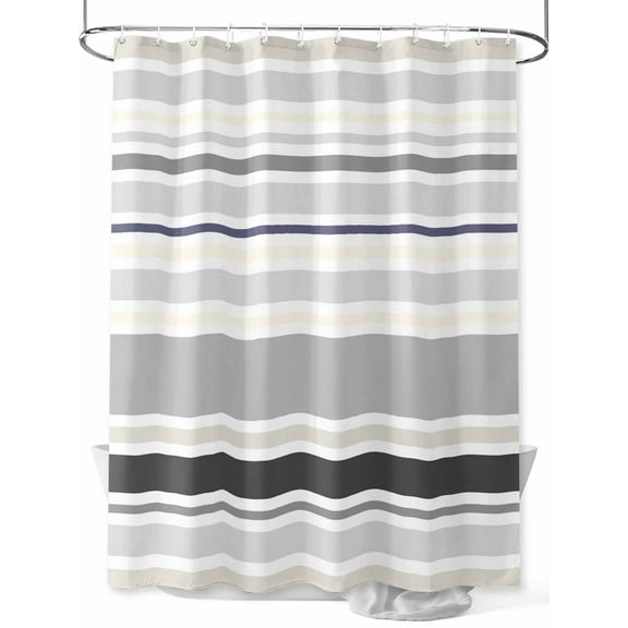 Shower Curtain Beige Grey Stripes Bathroom Curtains with Hooks, Waterproof Fabric Simple Geometric Striped Bath Shower Curtains Set for Bathroom Bathtubs Decor 36x72 Inch