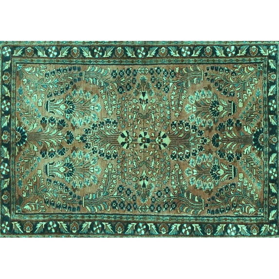 Ahgly Company Indoor Rectangle Persian Turquoise Blue Traditional Area Rugs, 2' x 5'