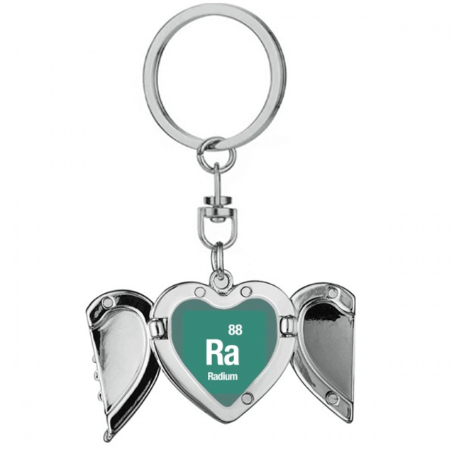 Ra Radio, elemento químico ciencia Llavero de alas de ángel en forma de corazón
