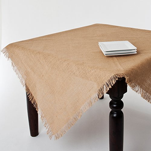 Mari Sati Fringed Burlap Jute Tablecloth, 60"x60" Square (Natural