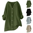 thumbnail image 5 of 3/4 Length Sleeve Shirts for Women Loose Button V-Neck T Shirts Tops Cotton and Linen Tunic Summer Blouse Gray XL, 5 of 5