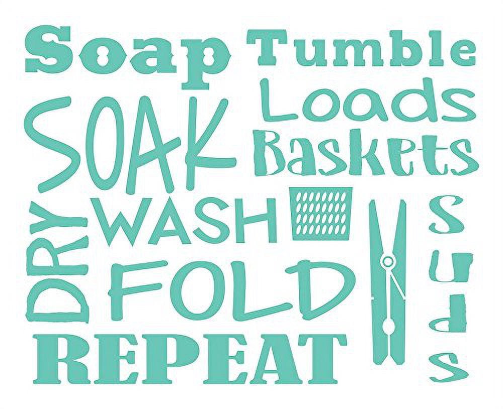 Laundry Room Wall Decal Letters, Soak, Wash, Dry, Fold - Vinyl Stickers, Mint Green, 23x18