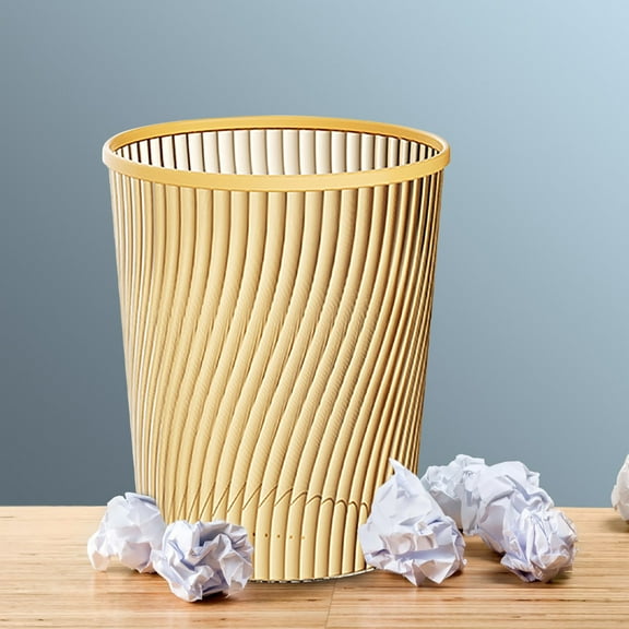 Slim Ribbed Can, Large Capacity Waste Bin with Pressure Ring, Decorative Bin for Office, Bedroom and Bathroom