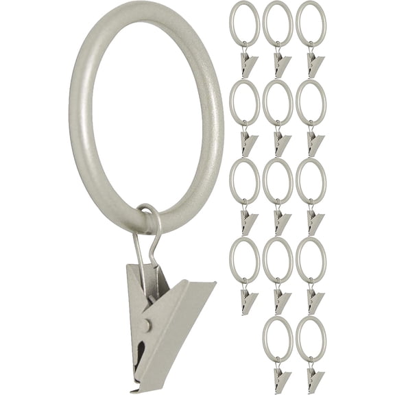 MERIVILLE Curtain Rings with Clips, Set of 14, 1.5" Inner Diameter, Fits Up to 1 1/4" Rod, Pewter