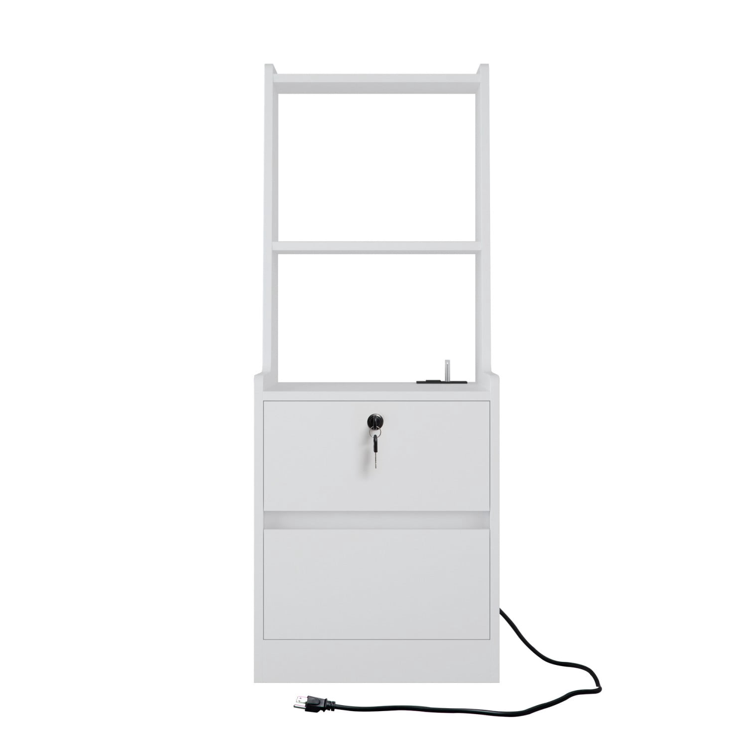 Set of 2 Smart Nightstands with Charging Station and Voice Control Night Light, Modern Bedside Tables with Storage Cabinet and Bookshelf, White Night Stand for Bedroom