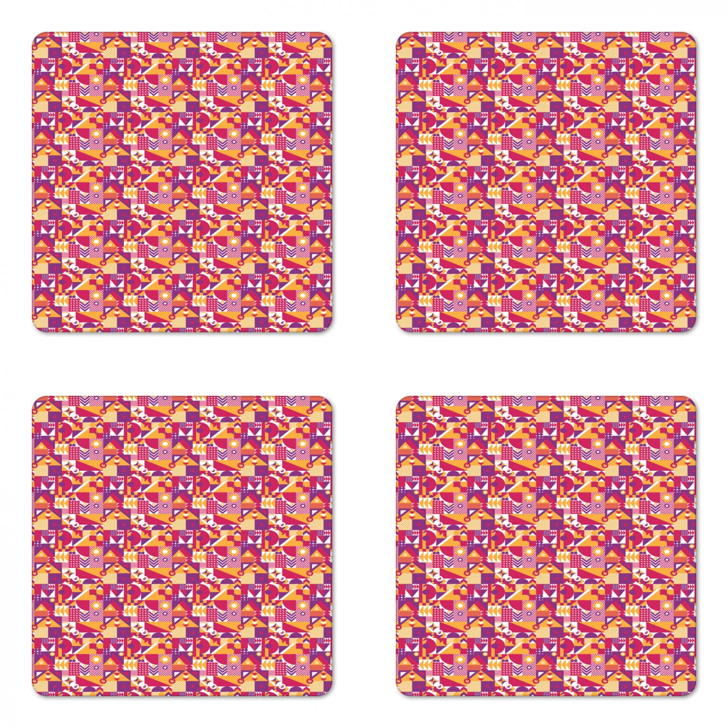 Geometric Coaster Set of 4, Contemporary Modern Mosaic Pattern with a