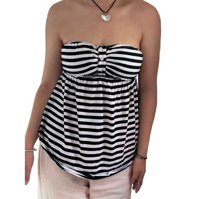 Argulvti Women Tube Top, Strapless Backless Solid/Stripes Vest Pleated Summer Tops