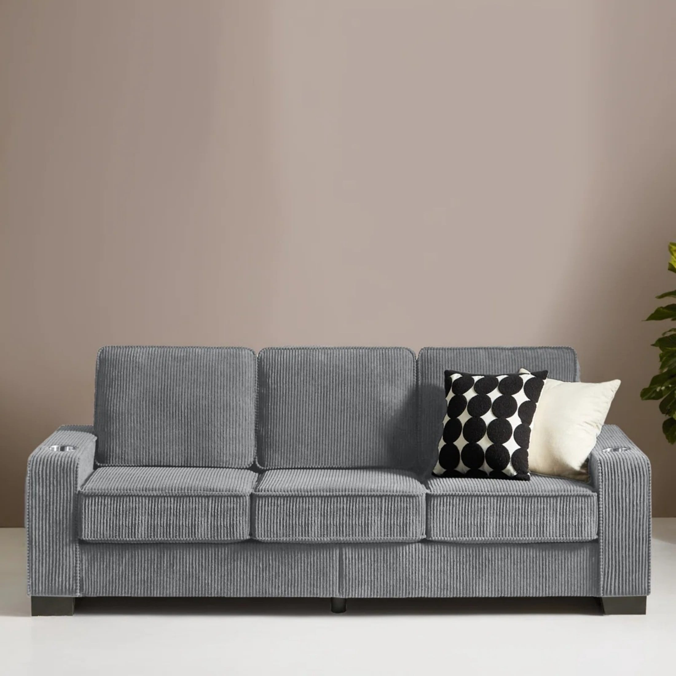 Aukfa 84" Corduroy Sofa with Cup Holders, Modern 3-Seater Couch for Living Room Office, Gray