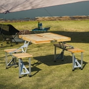 EURO SAKURA Folding Picnic Table Beach Set with Seats Chairs for Patio Garden Yard Outdoor Travel BBQ Party.Wood.