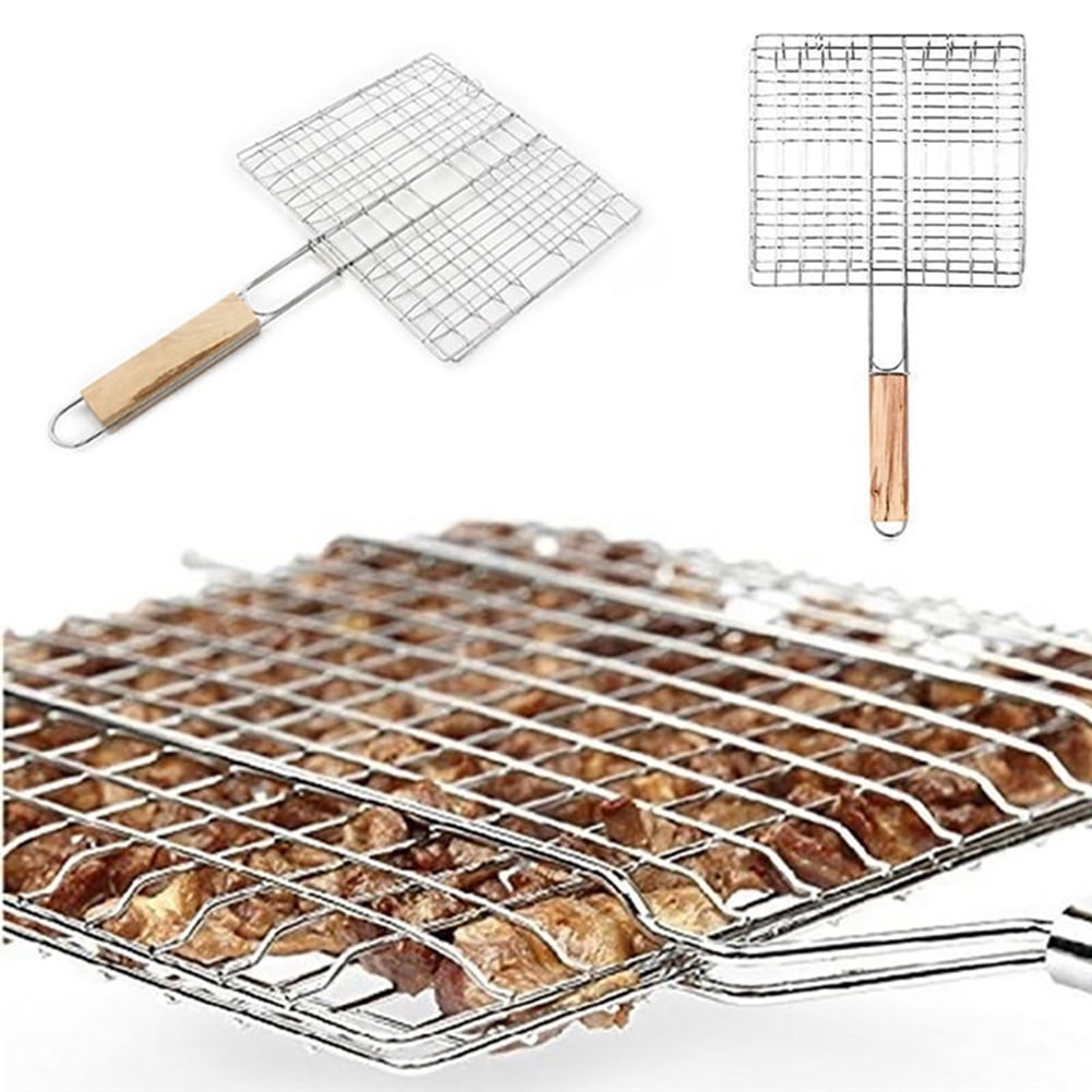 4 Barbecue Grilling Basket Grill BBQ Steak Meat Fish Mesh Holder Home Tool Kabob 