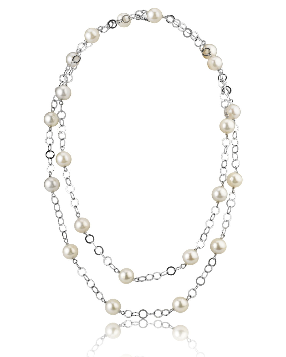 9mm White Freshwater Cultured Pearl Circle Link Necklace