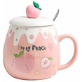 thumbnail image 1 of Fruit Mug With Lid Spoon 3d Cute Ceramic Coffee Tea Cup Couple Mug Set Birthday Gift For Women Friend Lovers (pink Peach, 500 Ml) Banmo, 1 of 5