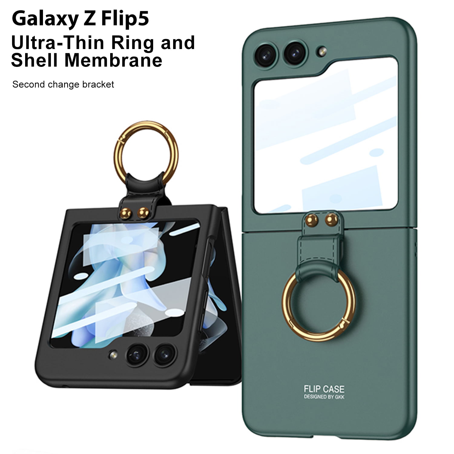 K-Lion for Samsung Galaxy Z Flip 5 Slim Folding Case,Glitter Bling Tempered  Glass Front Camera Protector Case Lightweight Sparkly Shockproof Ring  Holder Case Cover for Samsung Galaxy Z Flip 5,Rosegold 