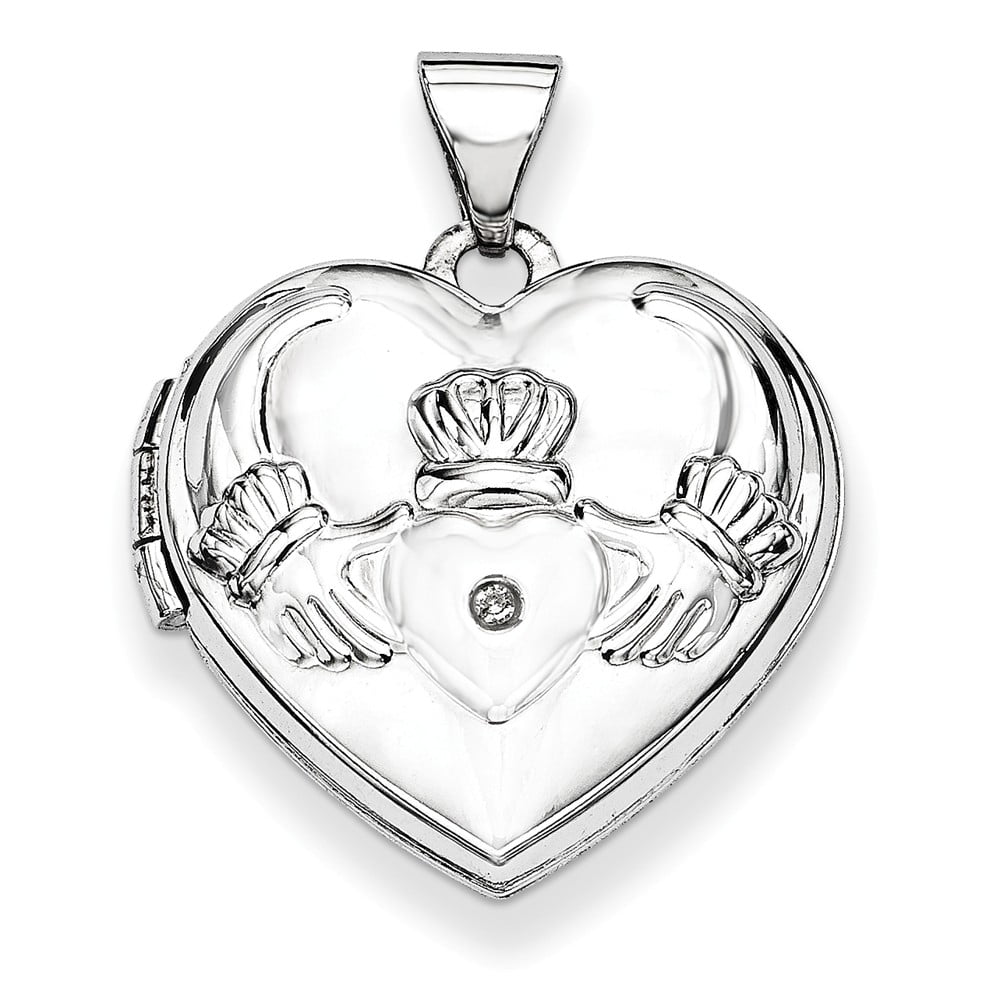 AA Jewels 14k White Gold Diamond HeartShaped Celtic Irish Claddagh
