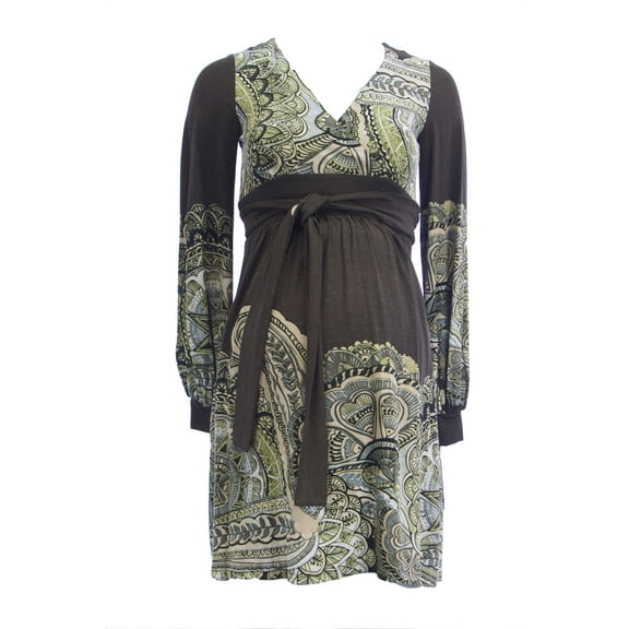 OLIAN Maternity Womens Floral Print Surplice Neck Dress X-Small Forest Green