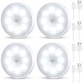 thumbnail image 1 of 4 Pieces Motion Sensor Light Rechargeable Battery Powered Led Night Lights Wireless Sensor Light LED Closet Lights Stick On Lights with Adhesive for Closet Toilets Stairs Bedroom Kitchen, White, 1 of 6
