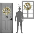 thumbnail image 3 of 24 inch Pre-Lit Gold Christmas Wreath for Front Door Outdoor, Decorated with Ornaments, Deer Figurine, Flocked Artificial Green Pine Branches, White LED Lights, 3 of 9