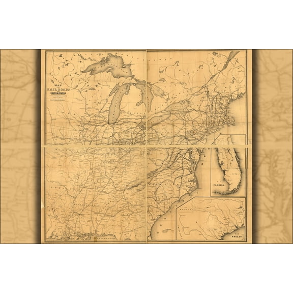 24"x36" Gallery Poster, Map of the railroads in the United States 1852