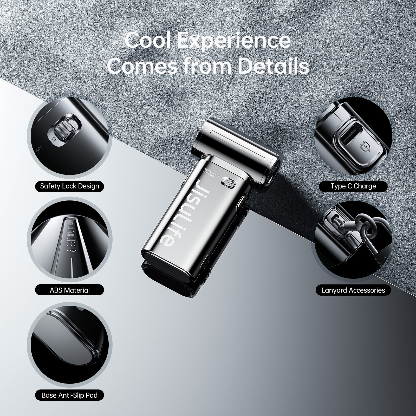 JISULIFE Portable Handheld Fan, Powerful Turbo Brushless Motor [18H Battery Life], 5000mAh USB Rechargeable, 5-Speed, Mini Pocket Design, Gift for Women Men, Travel Outdoor Use-Silver