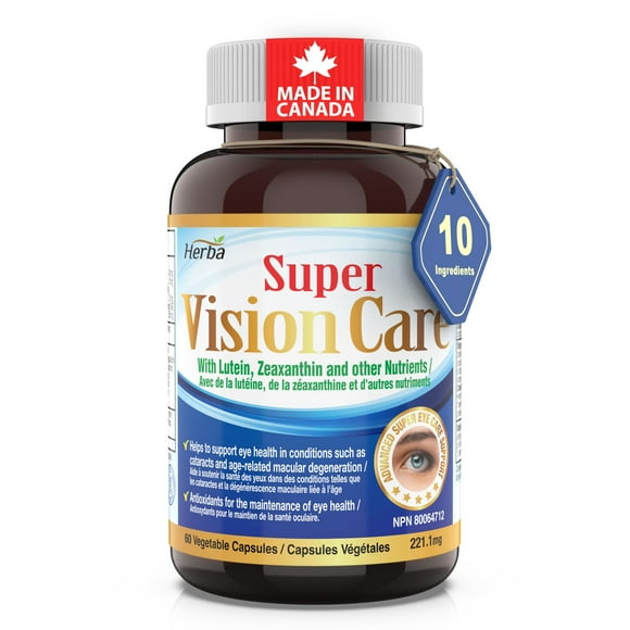 Herba Vision Care Eye Vitamin and Supplement with Lutein and Zeaxanthin – 60 Capsules | Eye Supplement with Bilberry, Vitamin A, Blueberry, Grape Seed, Lutein 20mg, Zeaxanthin, Selenium and More