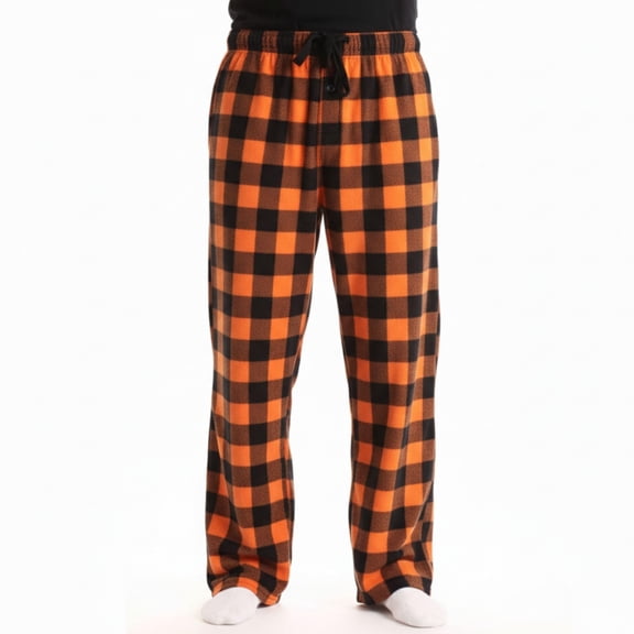 #followme Microfleece Mens Buffalo Plaid Pajama Pants with Pockets (Buffalo Plaid - Orange Black, Medium)