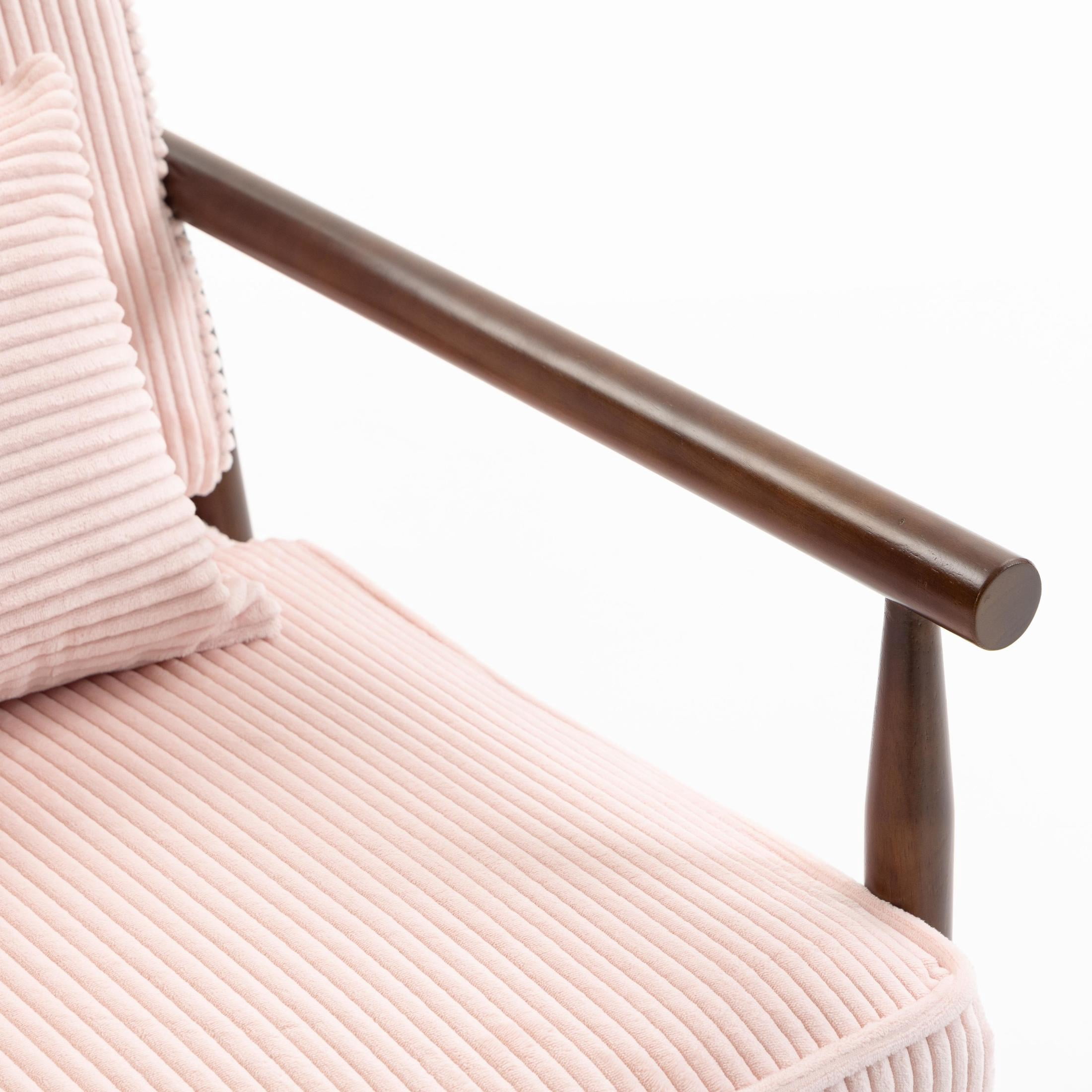 GDF Studio Almere Mid-Century Modern Accent Chair with Under-Seat Storage, Corduroy Reading Armchair, Light Pink