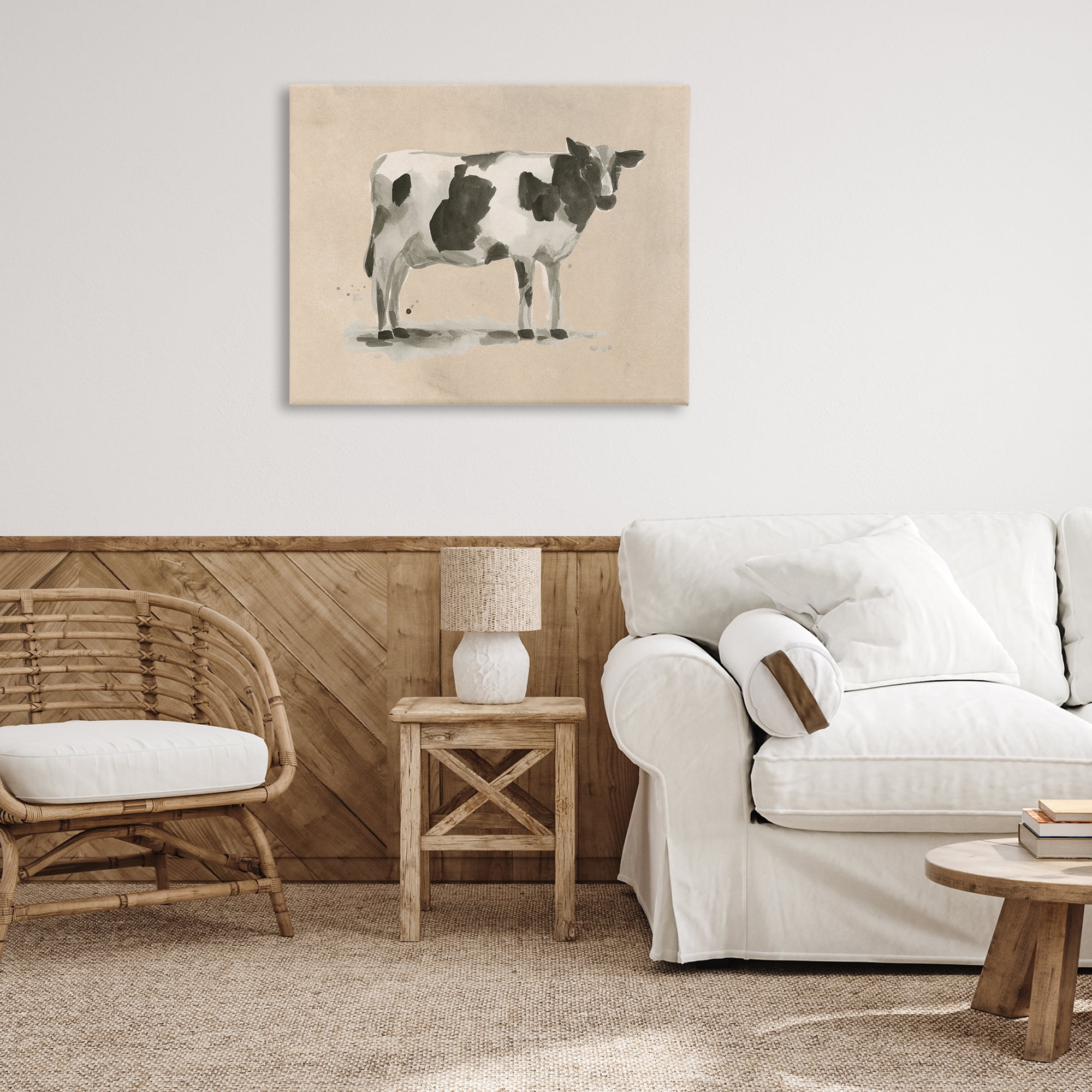 Stupell Industries Traditional Cow on Beige Animals & Insects Painting Gallery Wrapped Canvas Art Print Wall Art, 40 x 30